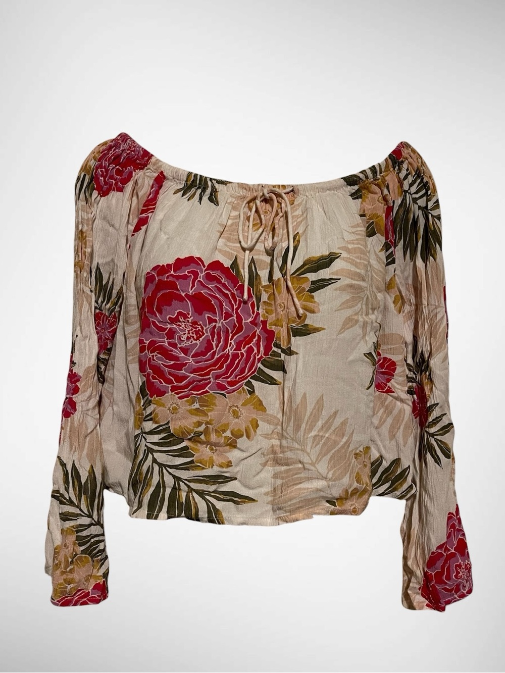 Billabong Womens Multicolor Cropped Boho Floral Blouse